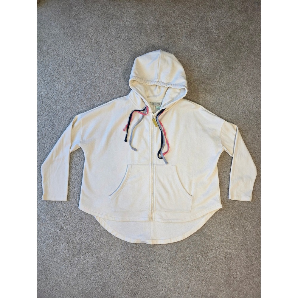 Anthropologie Saturday Sunday Cream Zip Up Hoodie Sweatshirt Multi Drawstring L